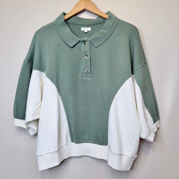Anthropologie Pilcro The Niki Bubble Sweatshirt Colorblock Edition Sage Knit Top - Picture 3 of 11